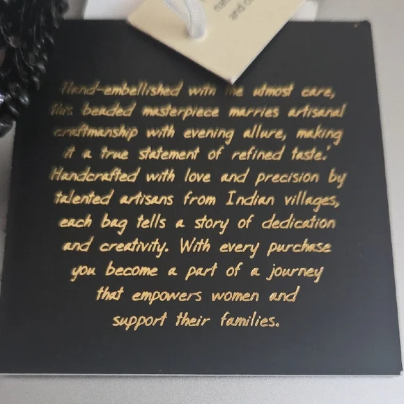 Black Sequin Beaded Clutch Shoulder Bag with Champagne Motif - Picture 4 of 13